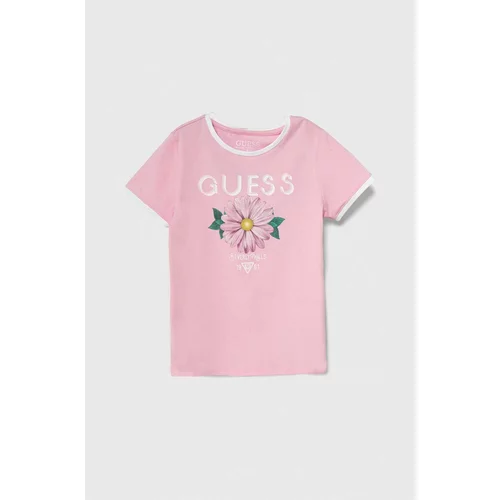 Guess Otroška kratka majica roza barva