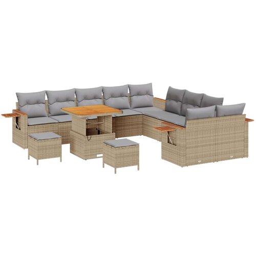  13-delni vrtni sofa set z blazinami, bež, poli ratan, akacija Cene