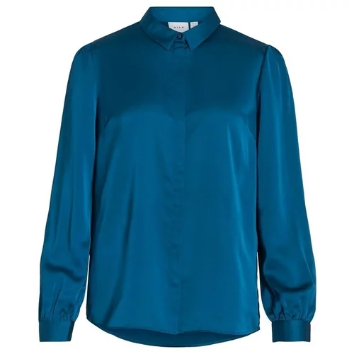 Vila Topi & Bluze Noos Ellette Satin Shirt - Moroccan Blue Modra