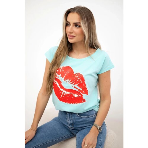 Kesi Blouse with mint lip print Cene