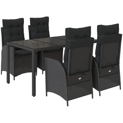  5-dijelni vrtni blagovaonski set s jastucima od poliratana crni Crna 150 cm table length Slike
