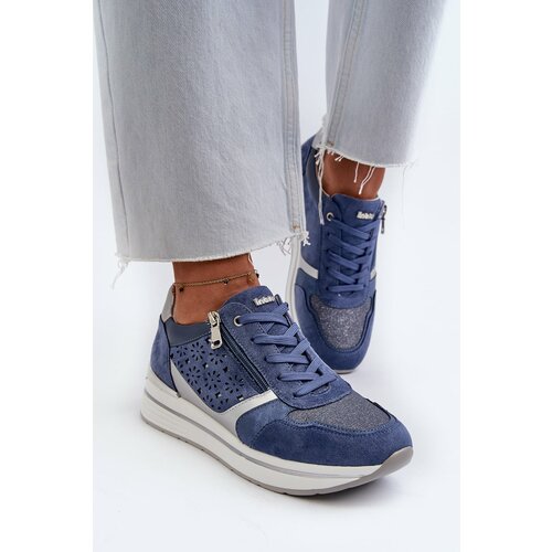 Kesi Women's platform sneakers with openwork pattern and glitter INBLU Blue Slike