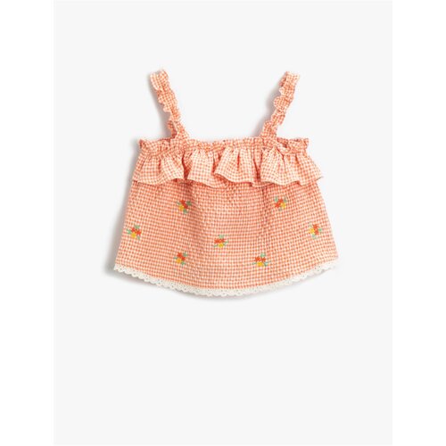 Koton Floral Embroidered Gingham Dress with Ruffled Straps Slike