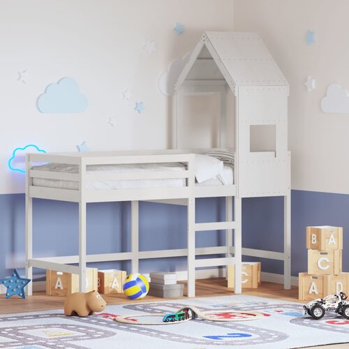 The Living Store Posteljni okvir z lestvijo in streho bel 90x190 cm borovina - Pograd, (21428300) Cene