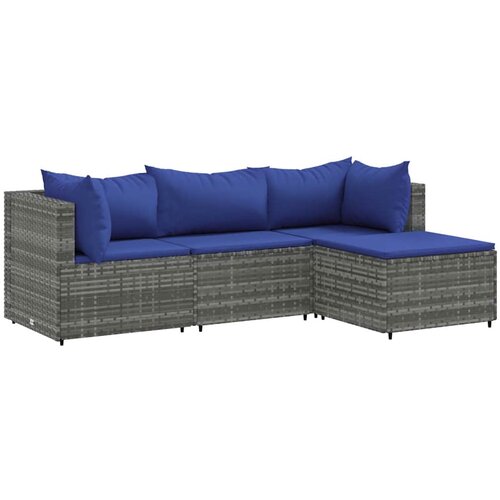 Maison Chic Seti vrtnega pohi&amp;scaron;tva - Vrtna garnitura - Vrtni pohi&amp;scaron;tvo set 4-delna z blazinami siv poli ratan, (21820313) Slike