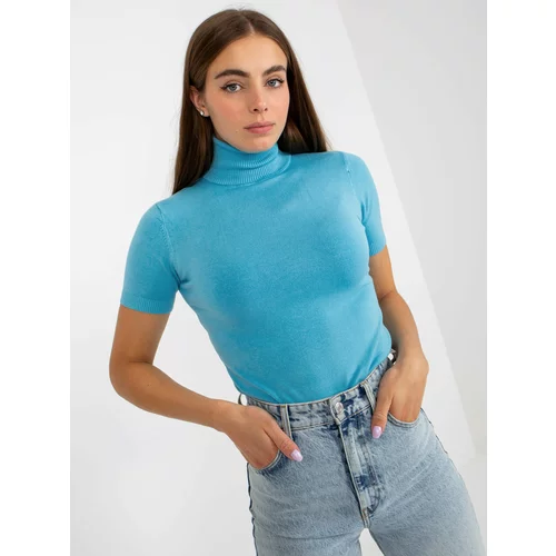Fashion Hunters Women's blue turtleneck sweater with short sleeves