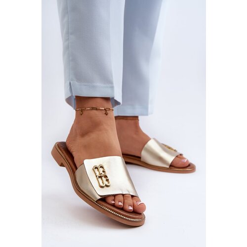 Kesi Zazoo Elegant Women's Gold Leather Slippers Cene