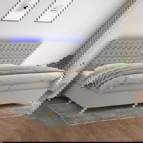 The Living Store Box spring postelja z vzmetnico LED sv. siva 200x200 cm blago - Box Spring Postelja, (21518675) Cene