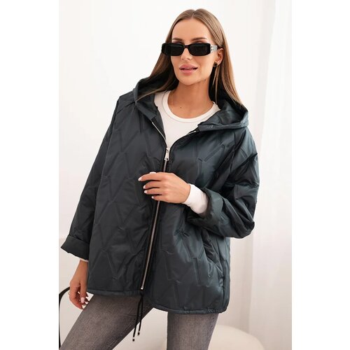 Kesi Włoski Women's quilted jacket with a hood dark denim Cene