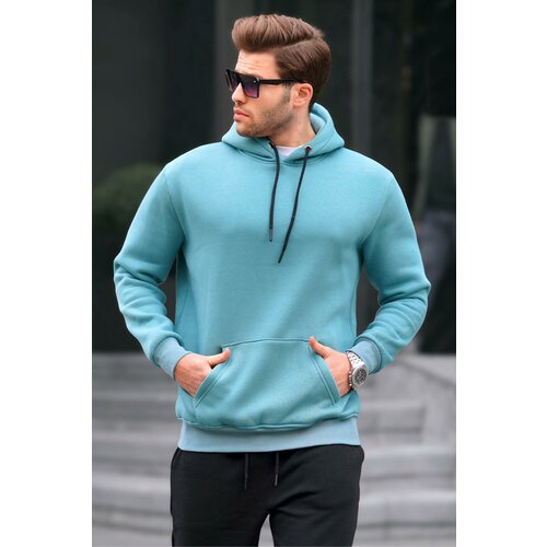 Madmext Men's Blue Hooded Sweatshirt 5339 Slike