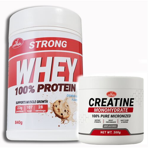 Olympic Strong 100% Whey Protein Cookies & Cream 840g + Creatine Monohydrate 300g Cene