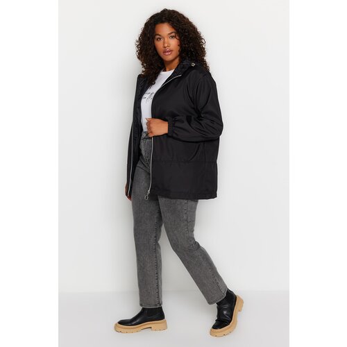 Trendyol Curve Black Wide Fit Hooded Water-Repellent Coat Slike