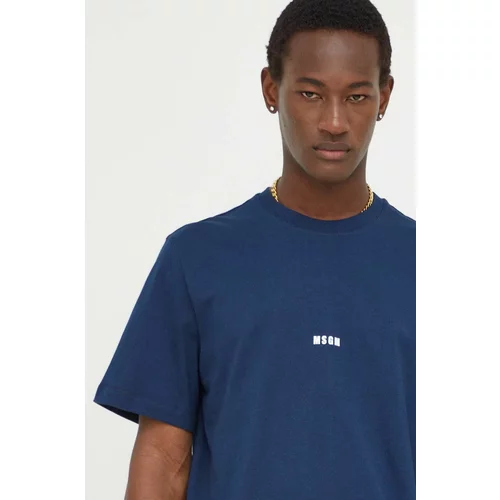 Msgm Pamučna majica za muškarce, boja: tamno plava, s tiskom