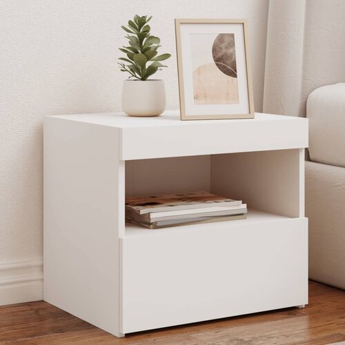  The Living Store Nočna omarica z LED lučkami bela 50x40x45 cm - Nočna Omarica, (21442881) Slike