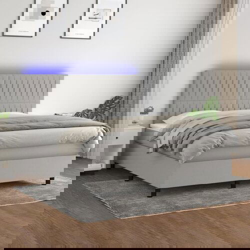 VidaXL Krevet box spring s madracem LED svjetlosivi 180x200 cm tkanina Slike
