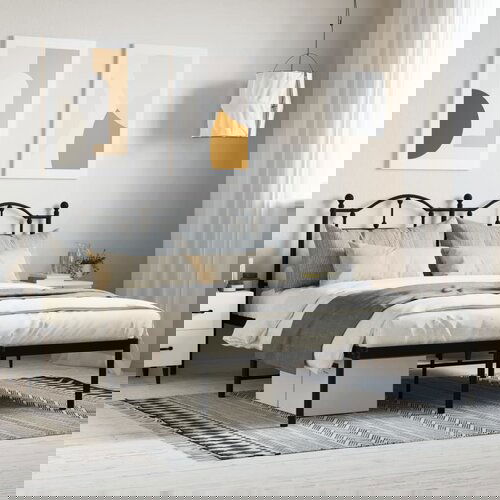 VidaXL Metalni okvir za krevet s uzglavljem crni 140x200 cm Slike