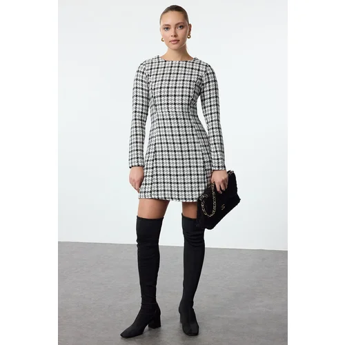 Trendyol Black Plaid / Checkered A-Line Mini Woven Dress