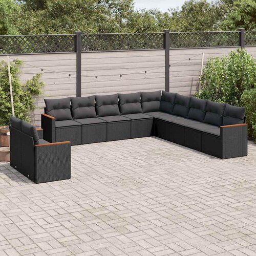  11-dijelni set vrtnih sofa od poliratana s jastucima crni Cijene