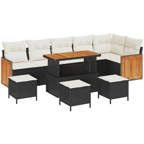 vidaXL 10-dijelni set vrtnih sofa s jastucima crni poli ratan akacija, 4-dijelni set vrtnih stolica s jastucima crni poli ratan akacija Cene