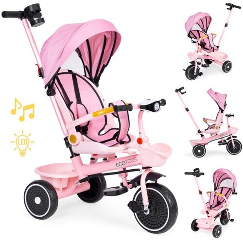 ECO TOYS 2u1 tricikl sa rotirajućim sedi&amp;scaron;tem i sklopivom tendom pink ( WQL-066-18 PINK ) Slike