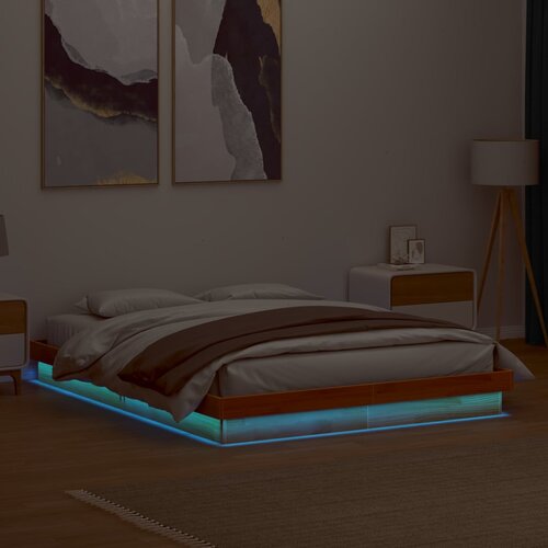Furnova LED posteljni okvir vo&amp;scaron;čeno rjav 150x200 cm trdna borovina, (21935037) Slike