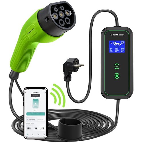 Qoltec Mobile EV Car Charger Adjustable 2in1 Type2 | 3.5kW | 230V | Wi-Fi | LCD | Portable | Wallbox | 5m Cijene