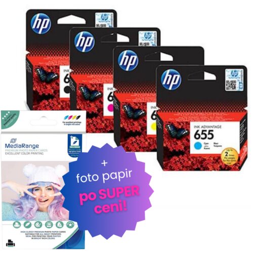 HP Komplet kartuš nr.655 (BK/C/M/Y), original + foto papir MediaRange po SUPER ceni Cene