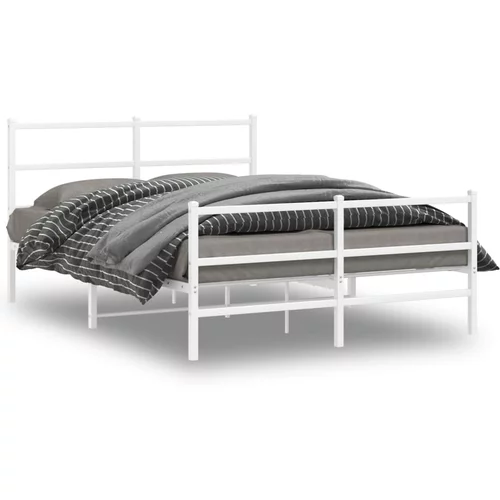 vidaXL Kovinski posteljni okvir z vzglavjem in vznožjem bel 140x190 cm