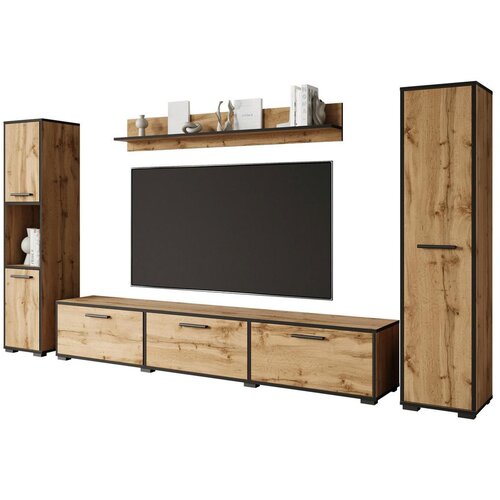 MID.YOU Dnevni Regal Bogota Xl, Barva Hrasta, Črna, 4-Delno Slike
