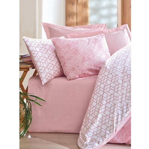 Mila Home Luxury Bijela/ružičasta posteljina za krevet za jednu osobu od renforce pamuka 140x200 cm Soft Geometry &amp;ndash; Slike