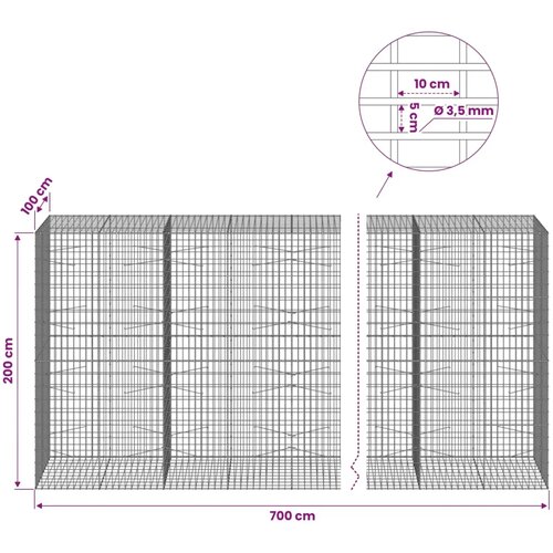  Gabion s žicom debljine 3 5 mm i mrežom 5x10 cm 700x100x200 cm - 100 cm 200 cm 700 cm Slike