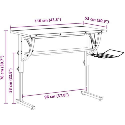  Radni stol crno-sivi 110x53x(58-87) konstruirano drvo i čelik Slike