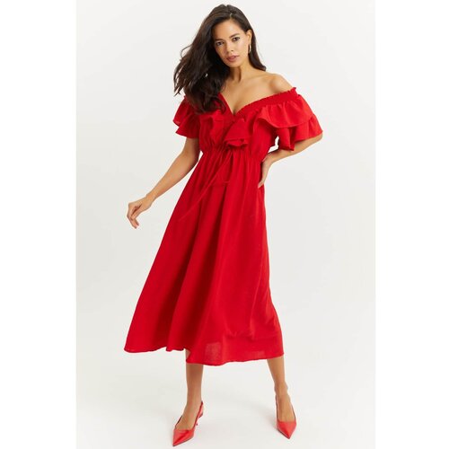 Cool & Sexy Women's Red Front Back V Ruffle Dress KS113 Slike