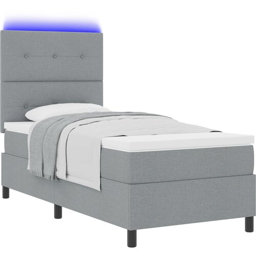 vidaXL Box Spring Bed z vzmetnico in LED lučjo svetlo siva 100x200 cm tkanina Cene