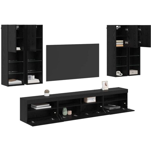  Set Zidnog TV Ormara s LED Osvjetljenjem Zidne 7 pcs Crni hrast Slike