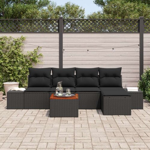 VidaXL 6 komadni vrtni set sofa s jastucima crni poli ratan akacija Slike