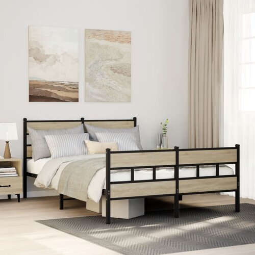 vidaXL Kovinski posteljni okvir brez vzmetnice sonoma hrast 160x200 cm Cene