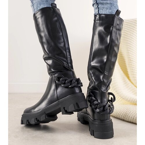 D/CEO Black boots with chain Cognac Cene