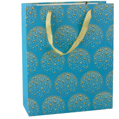 Elegant Gift Bag Gold Stars Blue 32 x 26 x 12 cm Slike