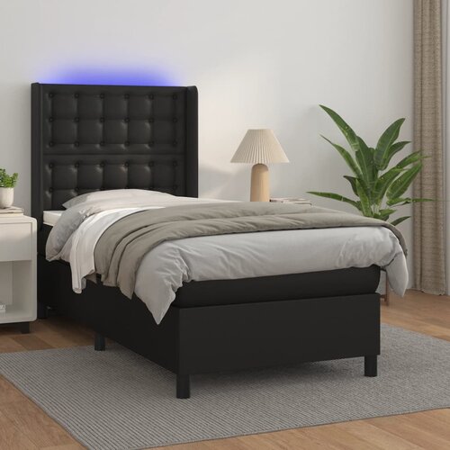 Krevet box spring s madracem LED crni 80x200 cm od umjetne kože Slike