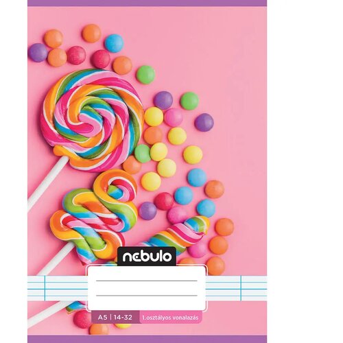 NEBULO spajalica bilježnica za 1. razred, A5, 14-32, s preslatkim uzorkom - bomboni. Cijene