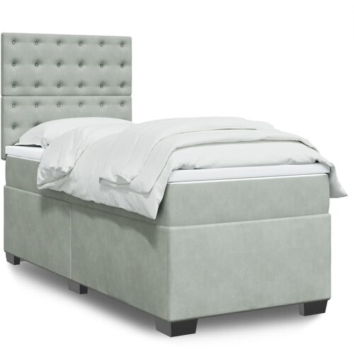 VidaXL Box spring postelja z vzmetnico svetlo siva 90x200 cm žamet Slike