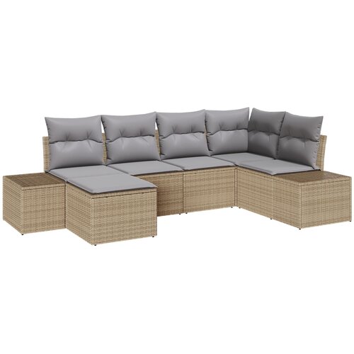 VidaXL set vrtnih kavčev z blazinami, 6 kosov, bež poli ratan, (22092654) Slike