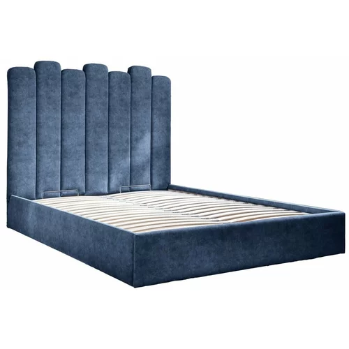 Miuform Plavi tapecirani bračni krevet s prostorom za pohranu s podnicom 140x200 cm Dreamy Aurora -