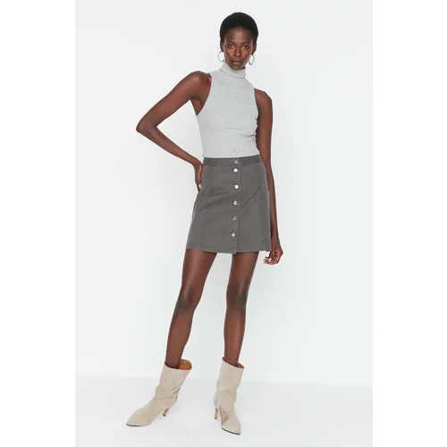 Trendyol Gray Button Detailed Mini Woven Skirt