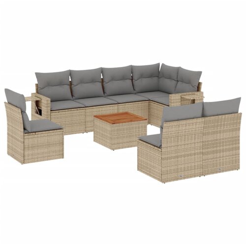 vidaXL 9-dijelni set vrtnih sofa s jastucima bež od poliratana Cijene
