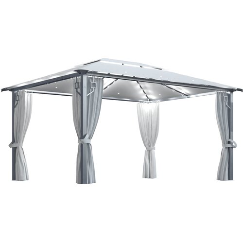 vidaXL Paviljon z zaveso in LED lučkami 4x3 m krem aluminij Cene