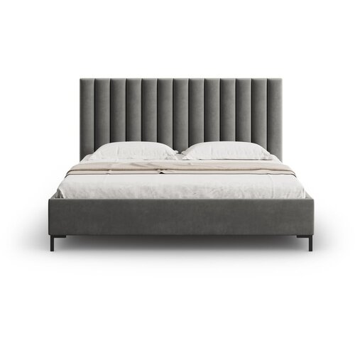 Mazzini Beds Siva oblazinjena zakonska postelja s prostorom za shranjevanje z letvenim dnom 200x200 cm Casey &amp;ndash; Slike