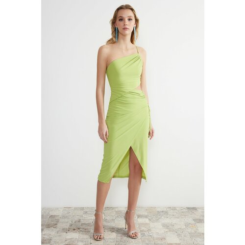 Trendyol Light Green Wrapover Knitted Window/Cut Out Detail Dress Cene