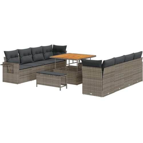  Set od 11 komada vrtnih sofa s jastucima siva poli ratan akacija set od 3 komada vrtne blagovaonice s jastucima siva poli ratan Slike